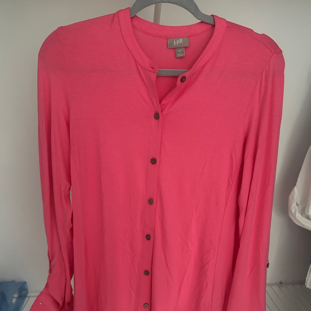 J. Jill Pink Mandarin Collar Button Down Shirt
